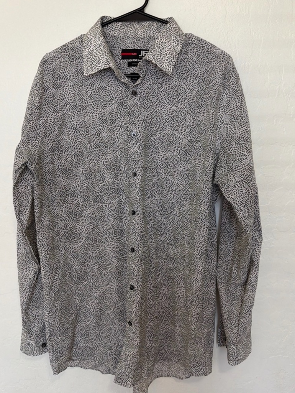 jf j.ferrar Black and White Micro Dot Long-Sleeve Dress Shirt